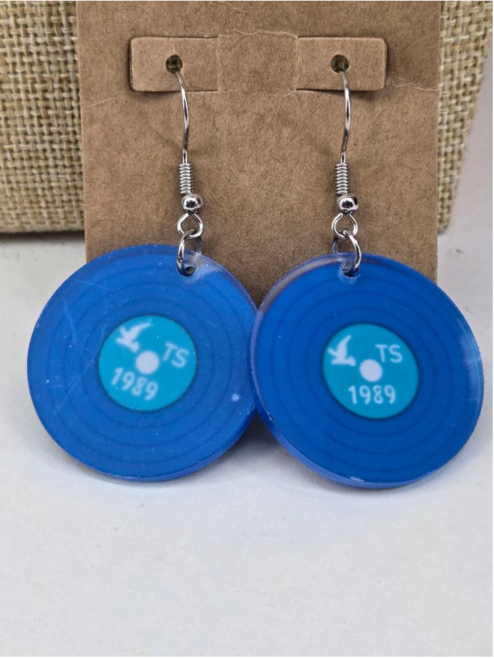 Blue Taylor Swift 1989 Vinyl Record Acrylic Drop Earrings Fishhooks Collectible
